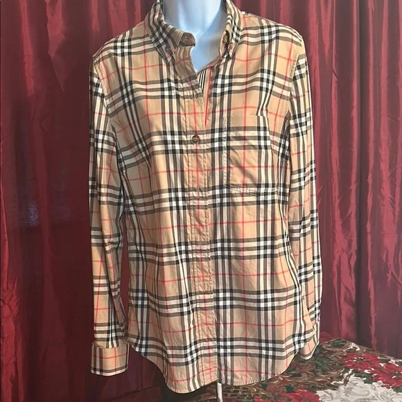 Burberry | Tops | Burberry Beige Check Button Down Shirt | Poshmark